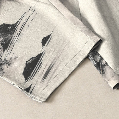 Buddha Stones Pure Cotton Ink Wash Mountain Landscape Pattern Drawstring Men's Tapered Pants With Pockets - image 5