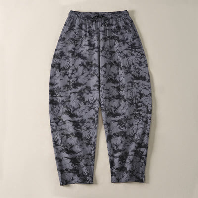 Buddha Stones Pure Cotton Dark Marble Camo Pattern Drawstring Men's Tapered Pants With Pockets - image 2