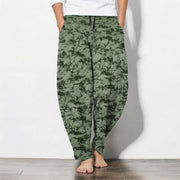 Foviel Pure Cotton Dark Marble Camo Pattern Drawstring Men's Tapered Pants With Pockets