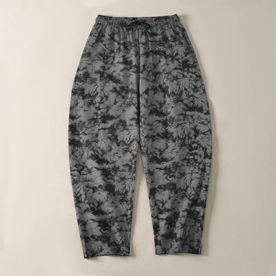 Buddha Stones Pure Cotton Dark Marble Camo Pattern Drawstring Men's Tapered Pants With Pockets - image 13