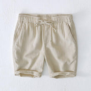 Foviel Summer Solid Color Drawstring Elastic Waist Men's Ramie Linen Cotton Shorts With Pockets