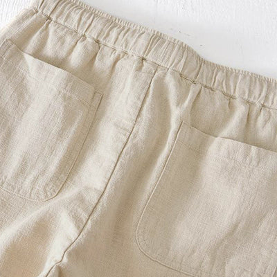 Buddha Stones Summer Solid Color Drawstring Elastic Waist Men's Ramie Linen Cotton Shorts With Pockets - image 2