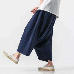 Buddha Stones Casual Low Crotch Design Drawstring Men's 7-8 Length Wide Leg Pants With Pockets - DarkSlateBlue - US/UK/AU46，EU56 (5XL) - image 0