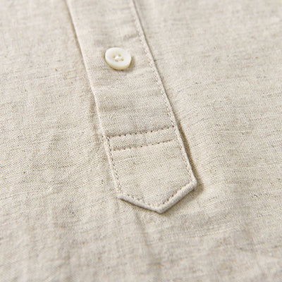 Buddha Stones Summer Solid Color Men's Half Button Short Sleeve Cotton Linen Shirt - image 5