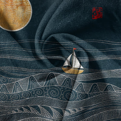 Buddha Stones Cotton Ocean Wave Sailboat Pattern Men's Short Sleeve Half Button Shirt - image 4