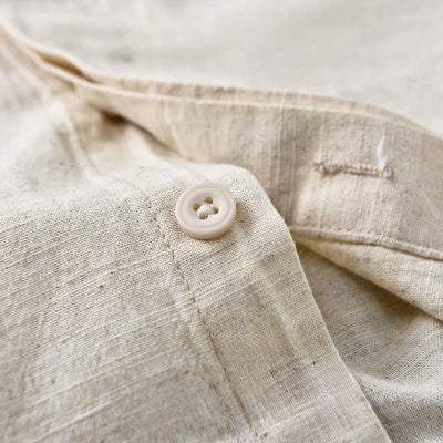 Buddha Stones Spring Casual Mandarin Collar Button-Up Solid Cotton Linen Men's Long Sleeve Shirts - image 5