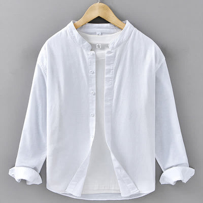 Buddha Stones Spring Casual Mandarin Collar Button-Up Solid Cotton Linen Men's Long Sleeve Shirts - White - US/UK/AU42，EU52 (3XL) - image 17