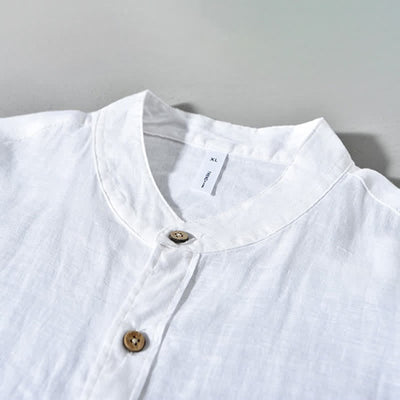 Buddha Stones Spring Casual Mandarin Collar Solid Linen Men's Long Sleeve Shirts With Patch Pocket - image 22