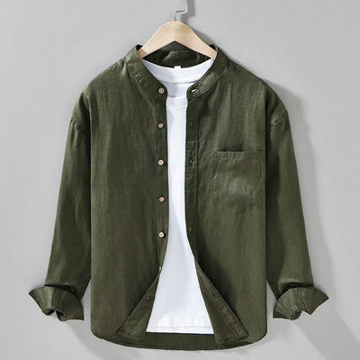 Buddha Stones Spring Casual Mandarin Collar Solid Linen Men's Long Sleeve Shirts With Patch Pocket - DarkOliveGreen - US/UK/AU42，EU52 (3XL) - image 17