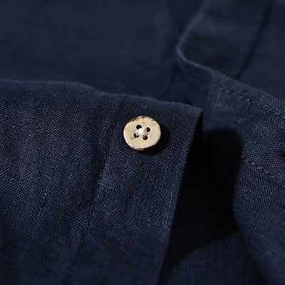 Buddha Stones Spring Casual Mandarin Collar Solid Linen Men's Long Sleeve Shirts With Patch Pocket - image 11