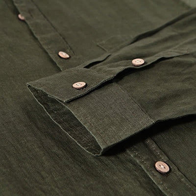 Buddha Stones Spring Casual Mandarin Collar Solid Linen Men's Long Sleeve Shirts With Patch Pocket - image 20