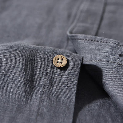 Buddha Stones Spring Casual Mandarin Collar Solid Linen Men's Long Sleeve Shirts With Patch Pocket - image 15