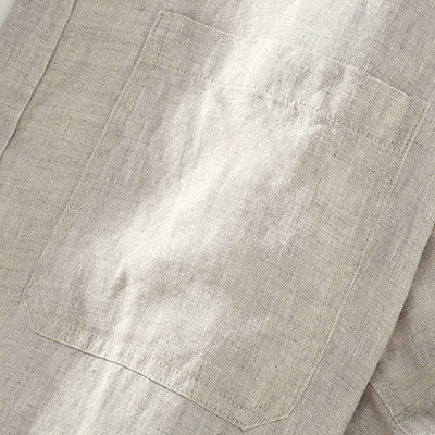 Buddha Stones Summer Casual Button-Up Solid Linen Men's Short Sleeve Shirts With Patch Pocket - image 5
