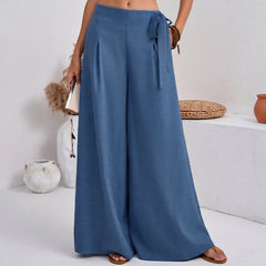 Buddha Stones Spring Casual Retro Plain Drawstring Women's Wide Leg Pants With Pockets - RoyalBlue - US14，UK/AU18，EU46 (2XL) - image 0