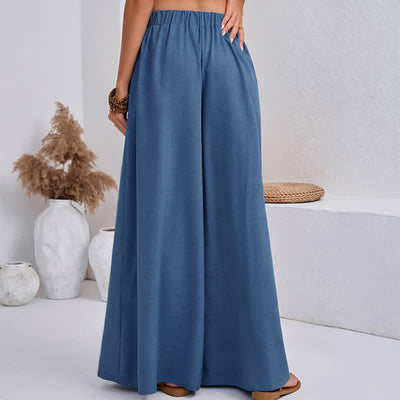 Buddha Stones Spring Casual Retro Plain Drawstring Women's Wide Leg Pants With Pockets - image 8