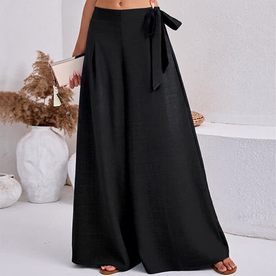 Buddha Stones Spring Casual Retro Plain Drawstring Women's Wide Leg Pants With Pockets - image 8