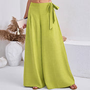 Foviel Frühling Casual Retro Plain Zugband Damen weites Bein Hose mit Taschen