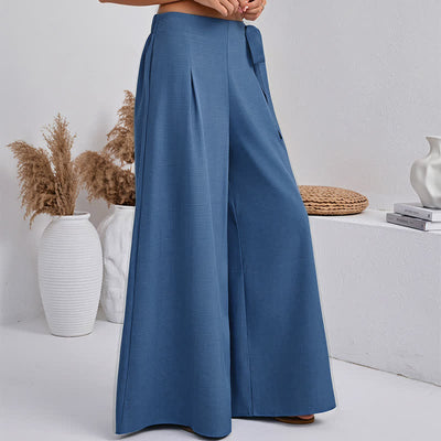 Buddha Stones Spring Casual Retro Plain Drawstring Women's Wide Leg Pants With Pockets - image 6