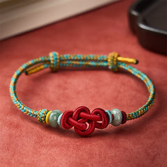 Buddha Stones Handmade Braided Yellow Green Wenchang Knot Jade Luck Adjustable Bracelet - 5.9-7.5  in / 15-19cm - image 0