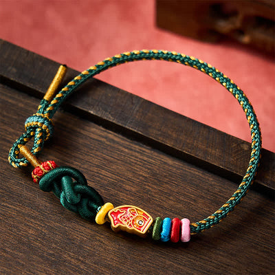 Buddha Stones Hand-Woven Colorful Green String Koi Fish Protection Rope Bracelet - image 1