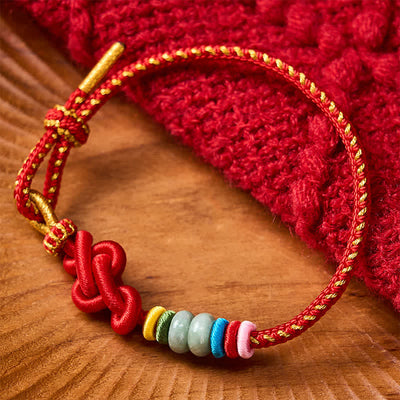 Buddha Stones Hand-Woven Chinese Knotting Luck Jade String Bracelet - Red(Wrist Circumference: 5.9-7.5 in / 15-19cm) - image 0