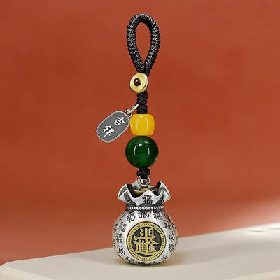 Buddha Stones Copper Fu Character Blessing Fortune Bag Keychains - Wealth(Make a fortune every day) - image 6
