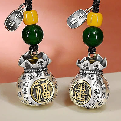 Buddha Stones Copper Fu Character Blessing Fortune Bag Keychains - image 9