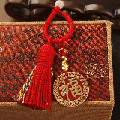 FREE Today: Blessing and Fortune Brass Hand-Woven Red String Fu Character Tassel Keychains - Fu Plaque Red Tassel - image 9