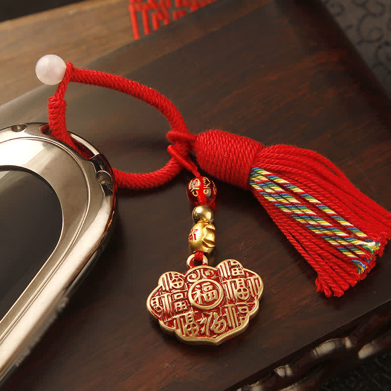 FREE Today: Blessing and Fortune Brass Hand-Woven Red String Fu Character Tassel Keychains - image 4