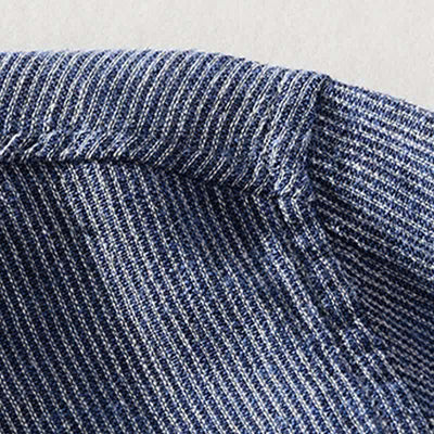 Buddha Stones Summer Casual Solid Striped Linen Men's Short Sleeve Shirts With Patch Pocket - image 3