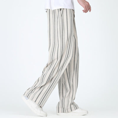 Buddha Stones Spring Summer Casual Vintage Drawstring Vertical Striped Ankle Pants Men's Straight Leg Pants With Pocket - image 12