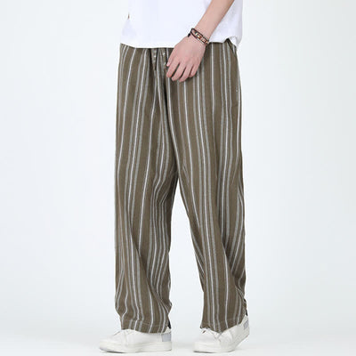 Buddha Stones Spring Summer Casual Vintage Drawstring Vertical Striped Ankle Pants Men's Straight Leg Pants With Pocket - image 5