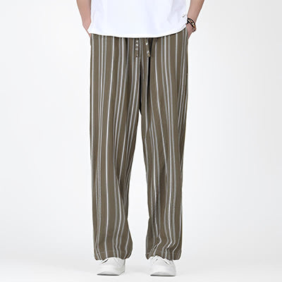Buddha Stones Spring Summer Casual Vintage Drawstring Vertical Striped Ankle Pants Men's Straight Leg Pants With Pocket - image 3