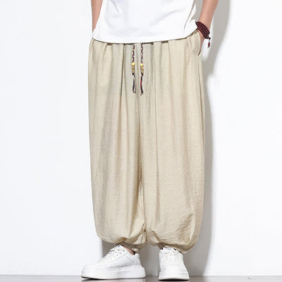 Buddha Stones Summer Casual Boho Drawstring Solid Cropped Pants Men's Harem Pants With Pocket - image 4