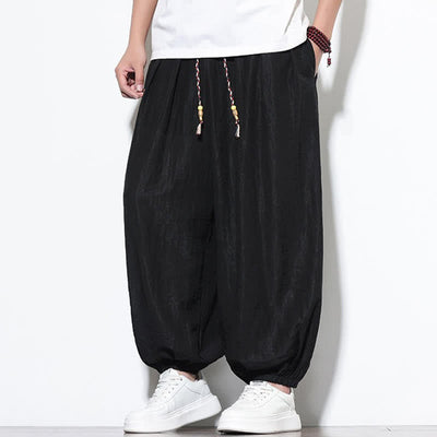 Buddha Stones Summer Casual Boho Drawstring Solid Cropped Pants Men's Harem Pants With Pocket - image 14
