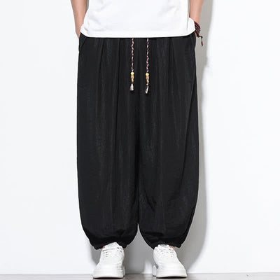 Buddha Stones Summer Casual Boho Drawstring Solid Cropped Pants Men's Harem Pants With Pocket - Black - US/UK/AU46，EU56 (5XL) - image 9