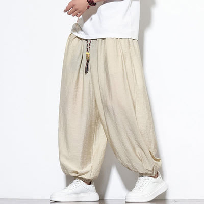 Buddha Stones Summer Casual Boho Drawstring Solid Cropped Pants Men's Harem Pants With Pocket - Beige - US/UK/AU46，EU56 (5XL) - image 0