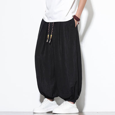 Buddha Stones Summer Casual Boho Drawstring Solid Cropped Pants Men's Harem Pants With Pocket - image 16