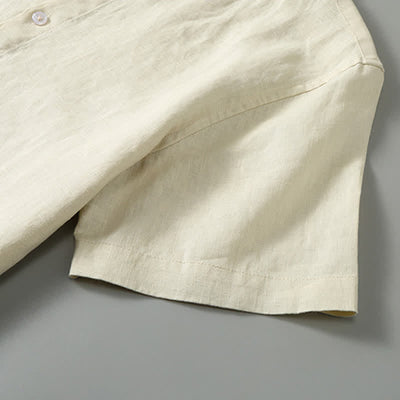 Buddha Stones 2Pcs Summer Tang Style Meditation Mandarin Collar Button-Up Solid Linen Short Sleeve Shirt Pants Men's Meditation Cloth With Pocket - image 14