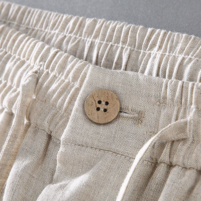 Buddha Stones 2Pcs Summer Tang Style Meditation Mandarin Collar Button-Up Solid Linen Short Sleeve Shirt Pants Men's Meditation Cloth With Pocket - image 4