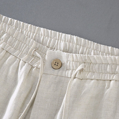 Buddha Stones 2Pcs Summer Mandarin Collar Button-Up Solid Linen Short Sleeve Shirt Shorts Men's Meditation Cloth With Pocket - image 2
