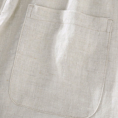 Buddha Stones 2Pcs Summer Mandarin Collar Button-Up Solid Linen Short Sleeve Shirt Shorts Men's Meditation Cloth With Pocket - image 6