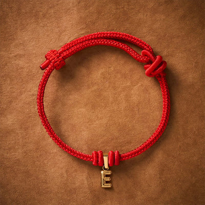 Buddha Stones Titanium Steel Letter Red String Faith Bracelet - E - 6.7–7.5 in (17–19 cm) - image 27
