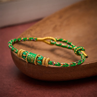 Buddha Stones Fu Character Green String Happiness Bracelet - image 3