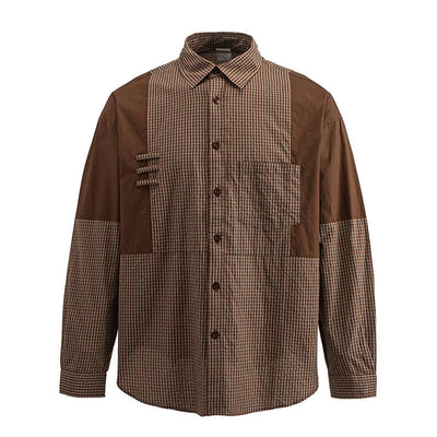 Buddha Stones Spring Fall Vintage Button-Up Plaid Men's Long Sleeve Shirts With Pocket - image 1