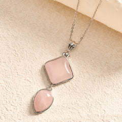 Buddha Stones Natural Stone Opal Double Pendant Calm Necklace - Rose Quartz - image 0