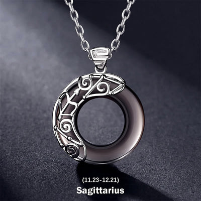 Buddha Stones 12 Constellations of the Zodiac Ice Obsidian Blessing Round Pendant Necklace - Sagittarius - 925 Sterling Silver Chain - image 18