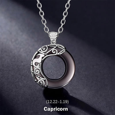 Buddha Stones 12 Constellations of the Zodiac Ice Obsidian Blessing Round Pendant Necklace - Capricorn - 925 Sterling Silver Chain - image 20