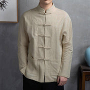Foviel Solid Color Casual Frog-button Men's Shirt Clothing