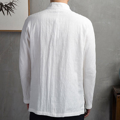 Buddha Stones Solid Color Casual Frog-button Men's Shirt Clothing - image 4